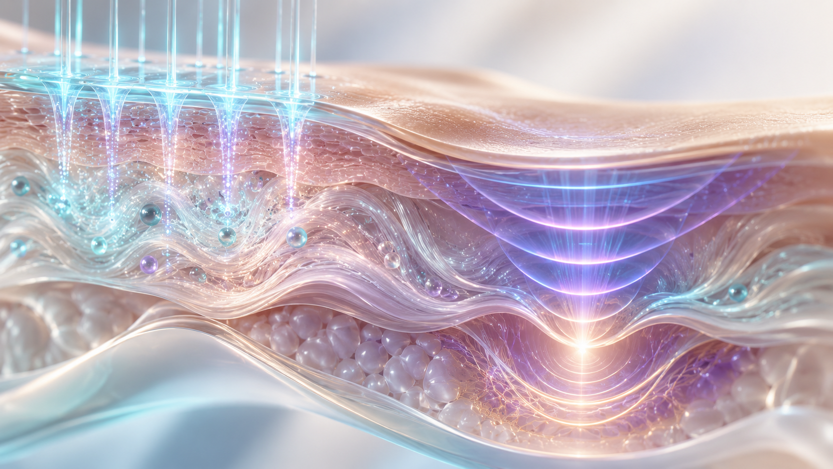Rappresentazione scientifica delle diverse profondità d’azione di Microneedling e HIFU