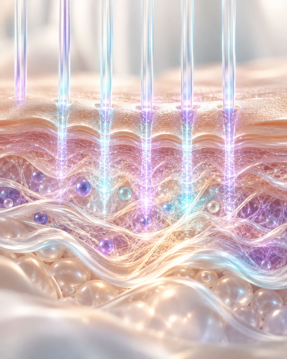 Rappresentazione scientifica stilizzata della microstimolazione cutanea controllata